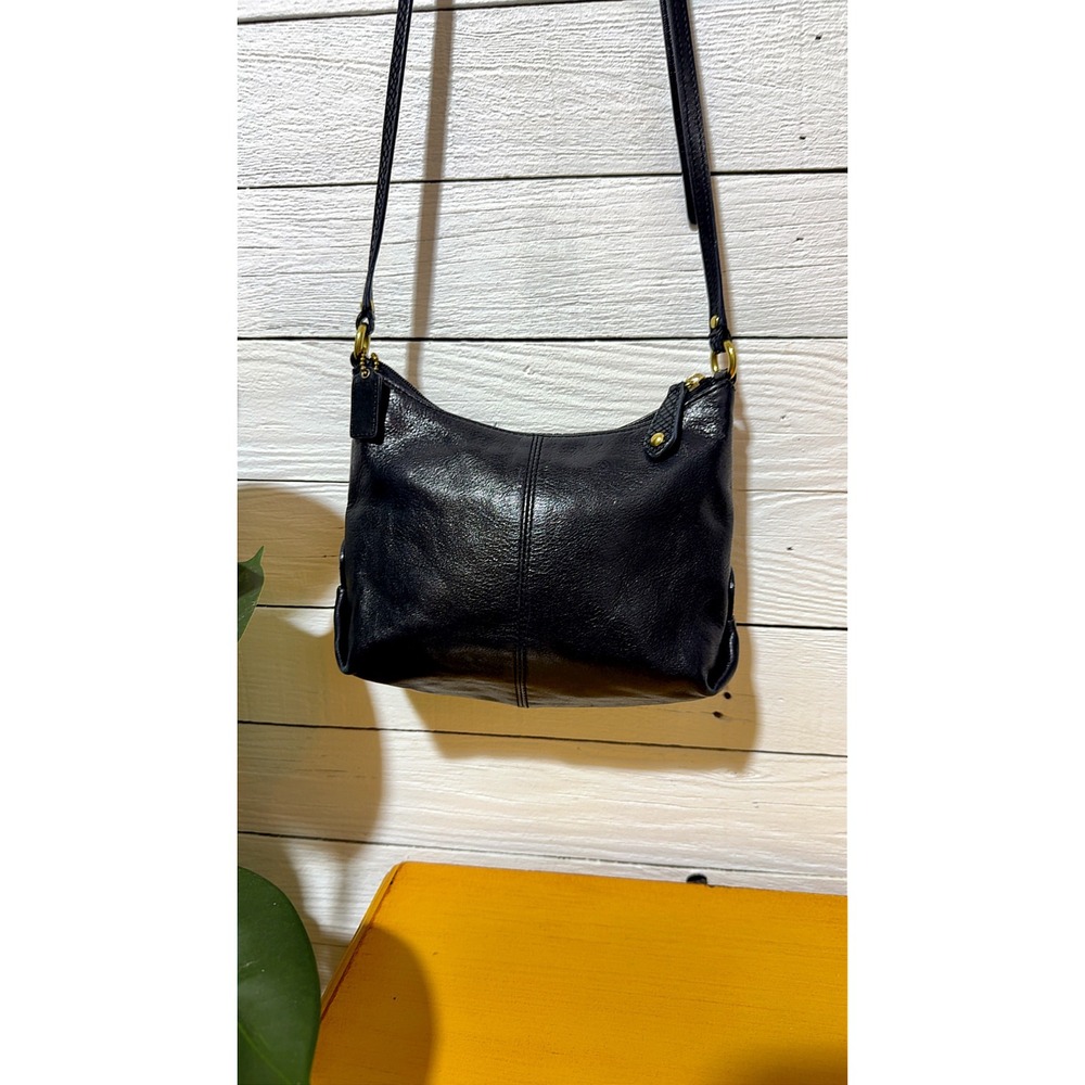 Coach Black Pebbled Leather Crossbody Bag Gold Hardware Snakeskin Trim Small - Picture 2 of 7